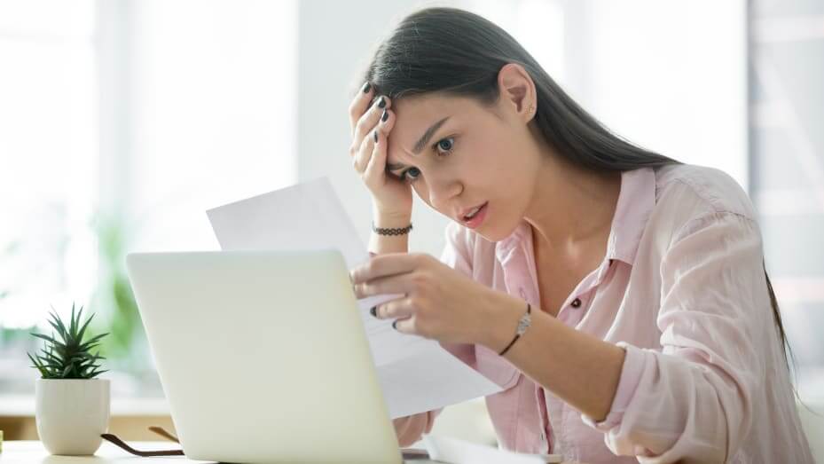 Woman stressed with her Debts